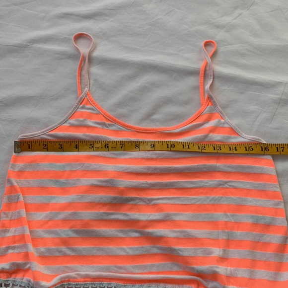 Charlotte Russe crop tank, neon peach & white stripes, Pom Pom & open back, S - Picture 8 of 9